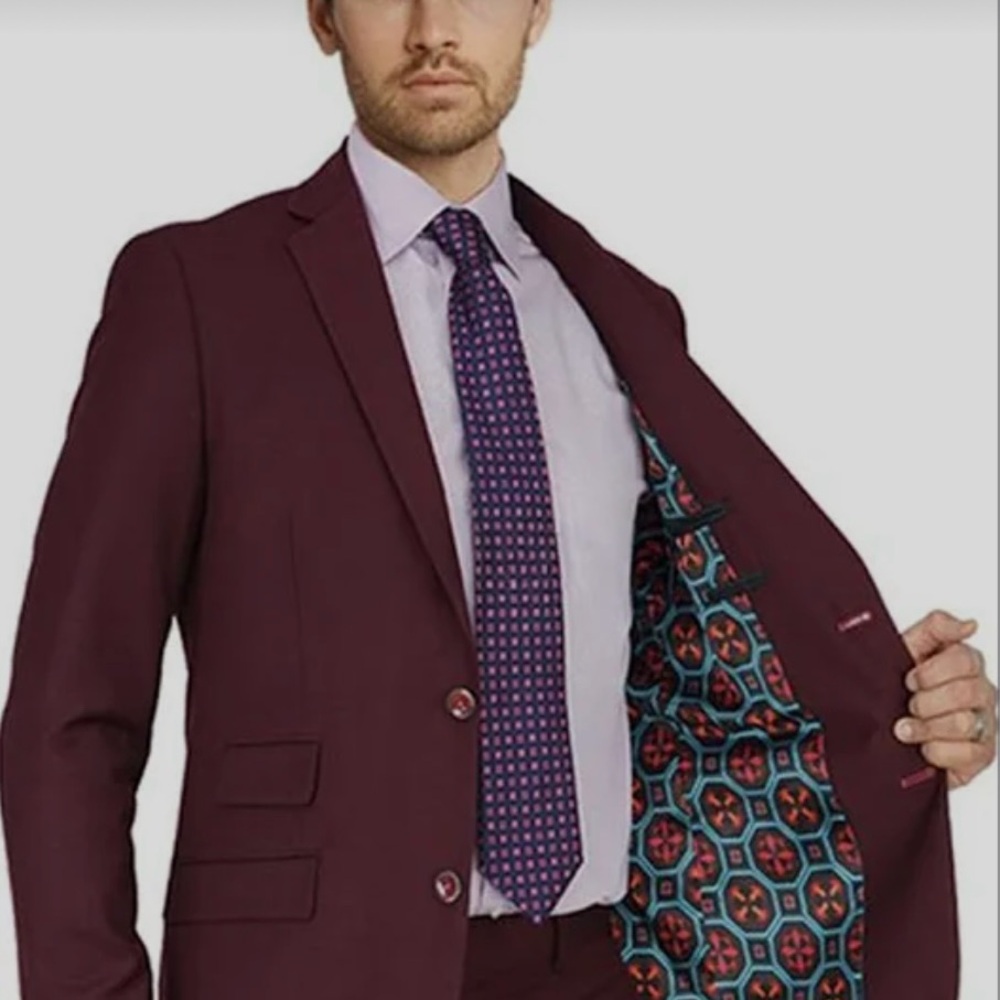 Manchester & Tailor Slim Fit Burgundy Blazer Fully Printed Lining Men Size 40R